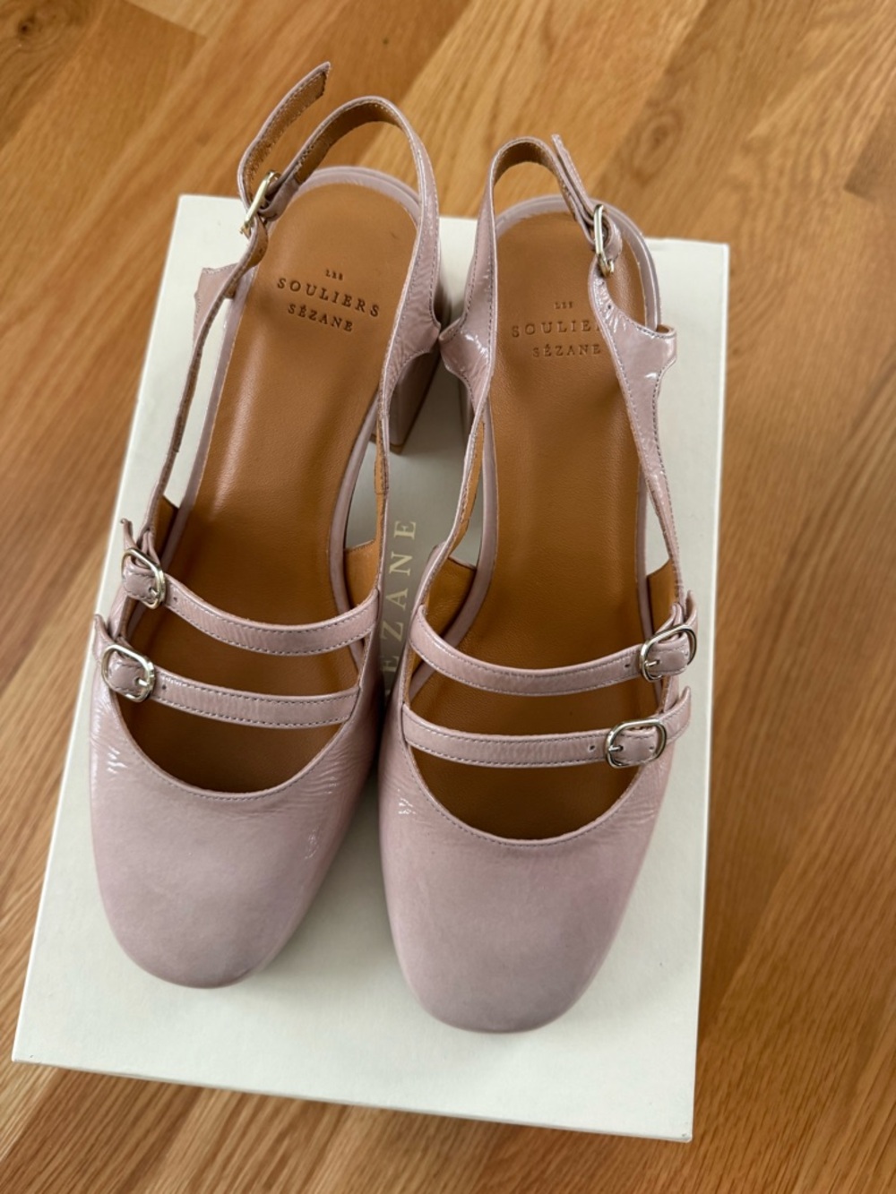Sézane Pink Patent Leather Double-Strap Slingback Heels - Picture 2 of 7